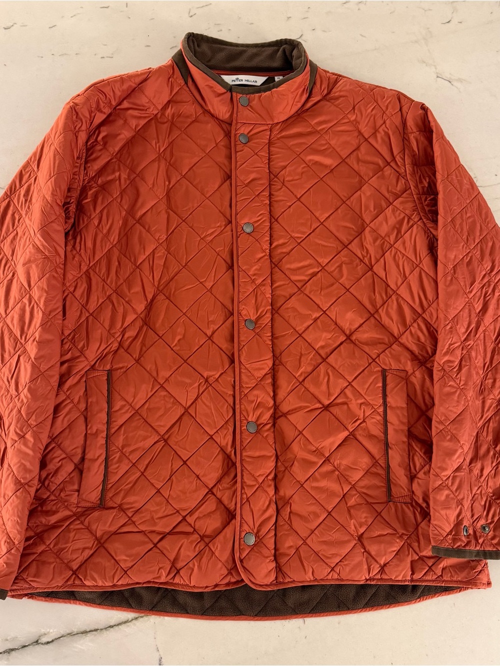 Peter Millar Jacket Mens Orange Rust Full Zip Fleece Suffolk Diamond Quilted XL